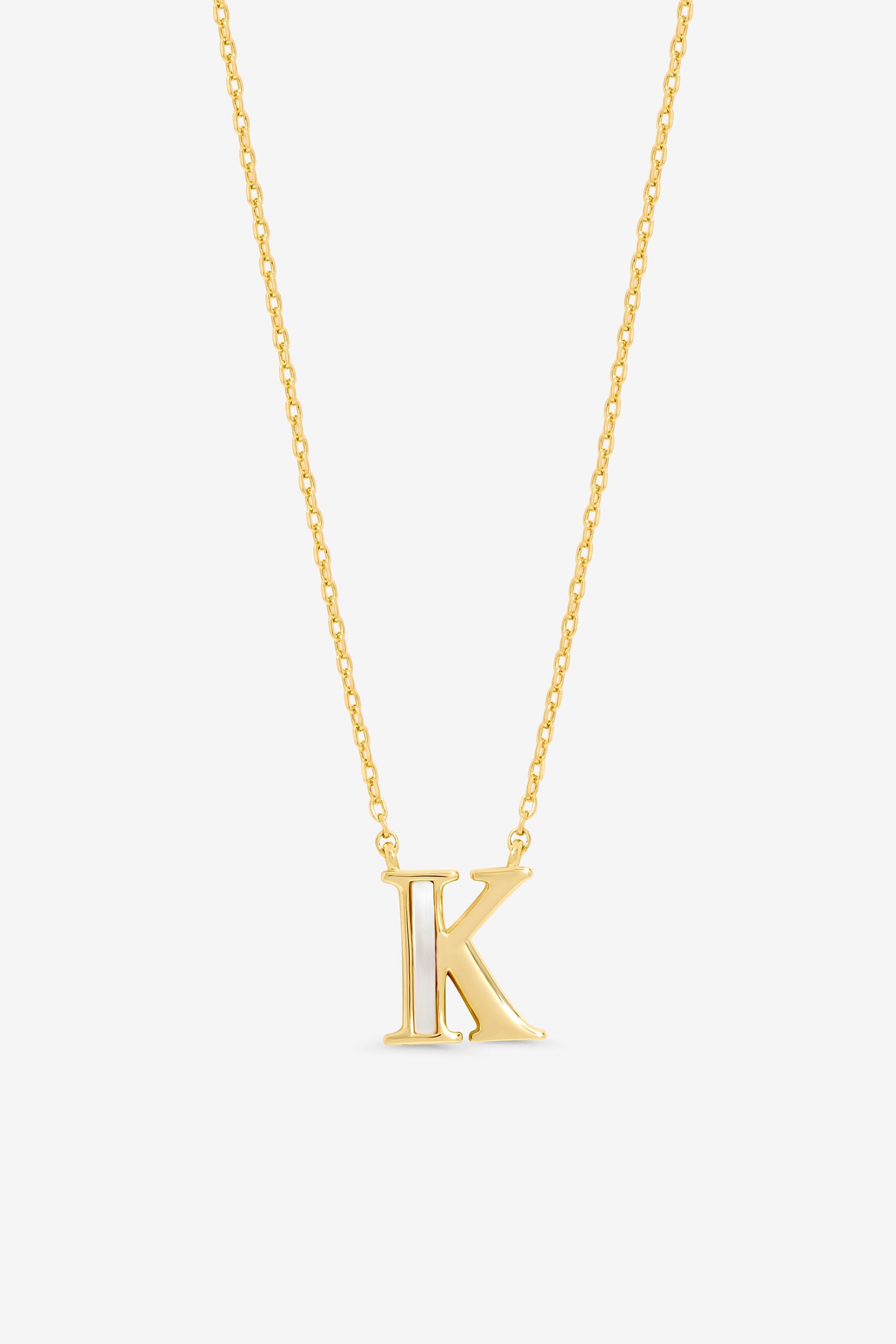 Inicio 14K Real Gold Plated and Mother of Pearl Initial Pendant - K image 1