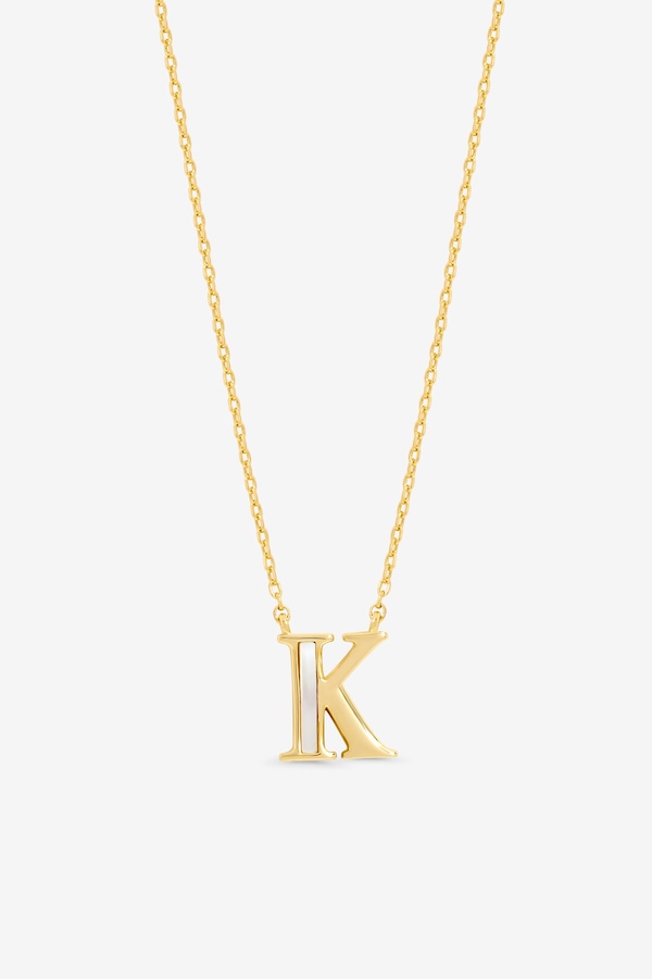 Inicio 14K Real Gold Plated and Mother of Pearl Initial Pendant - K