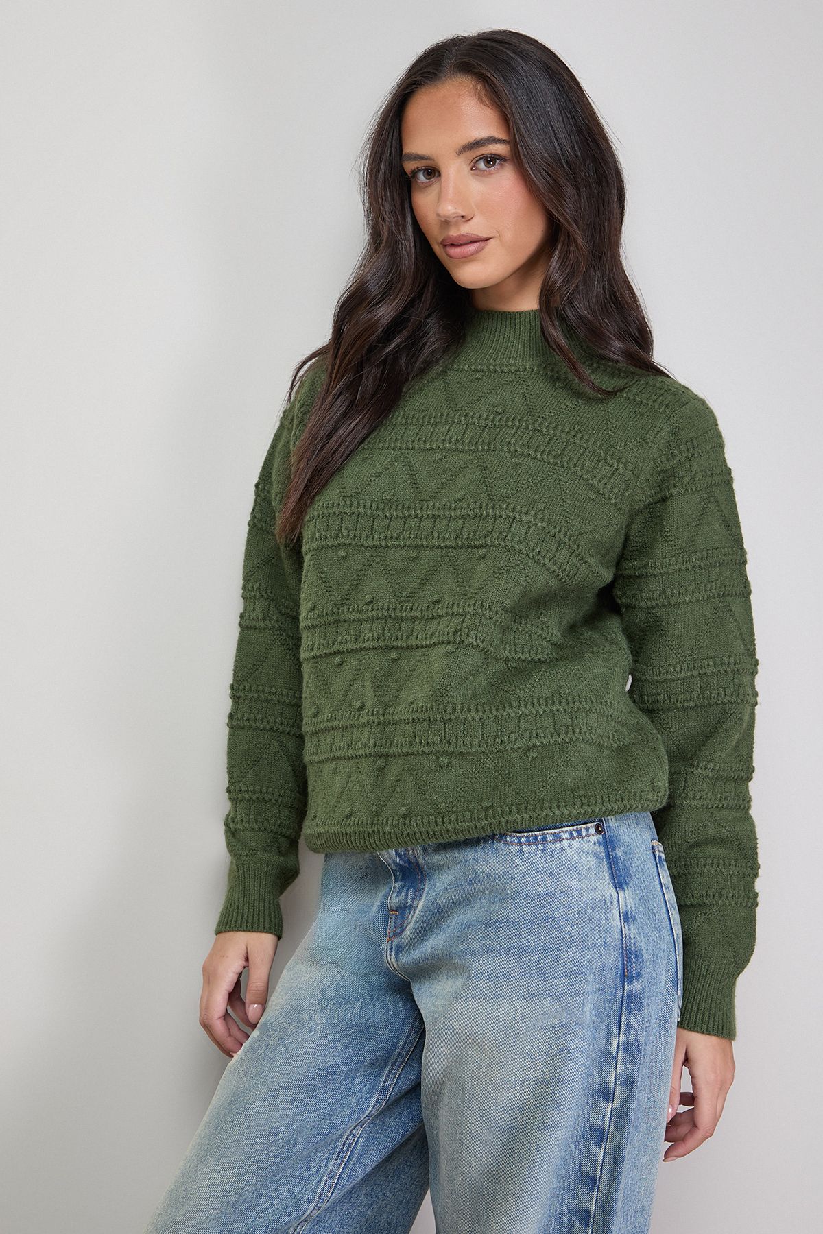 Oasis Bobble Stitch Detail Jumper Khaki image 1