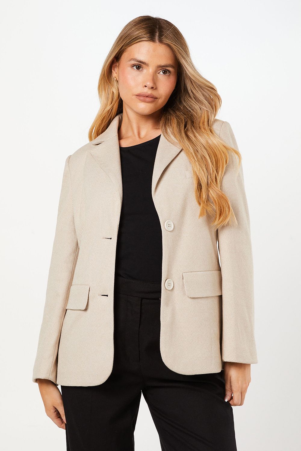 Dorothy Perkins Herringbone Oversized Blazer Neutral image 1
