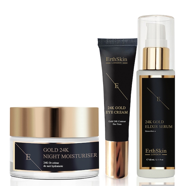 Erth Skin London 24K Gold Anti-Wrinkle Trio: Serum, Night Cream & Eye Cream