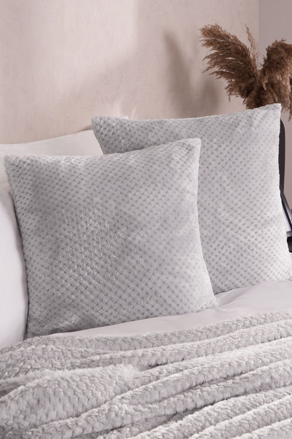 OHS 2 Pack of Waffle Fleece Square Cushion Covers image 1