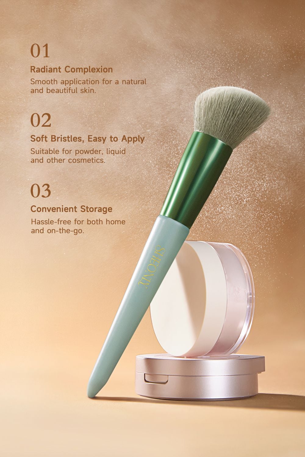 SHEONLY 14 Pcs "Sprout-Green" Professional Makeup Brush Set  With 2 Makeup Eggs image 2