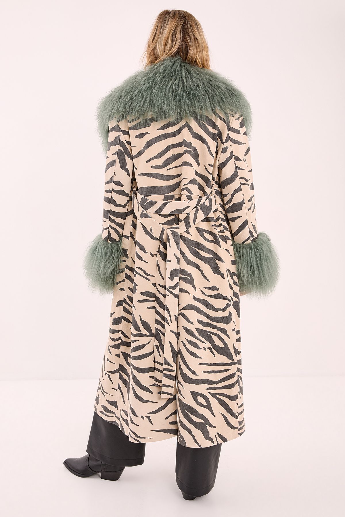 NastyGal Premium Mono Zebra Real Suede Shearling Maxi Coat Mono image 3