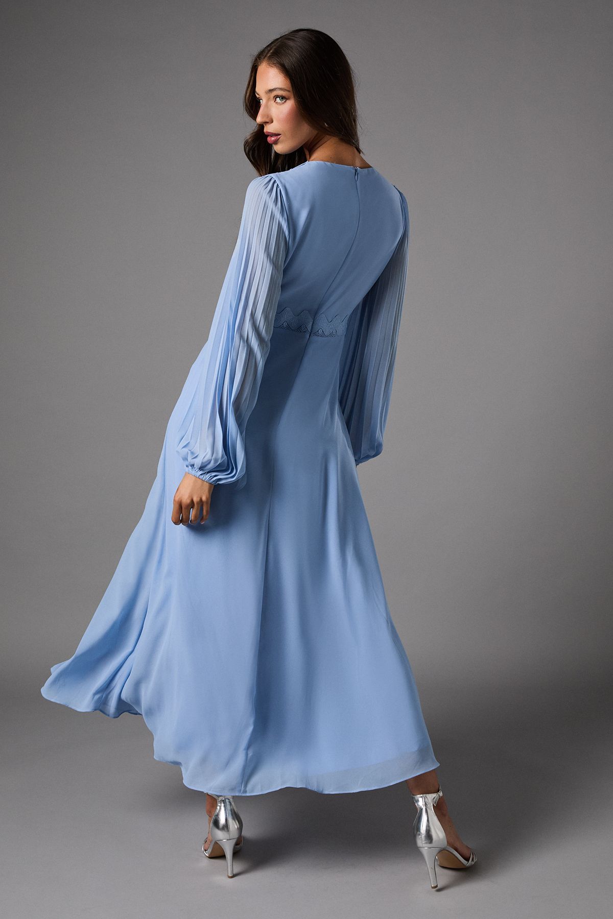 Coast Pleat Detail Lace Trim Maxi Dress Blue image 3