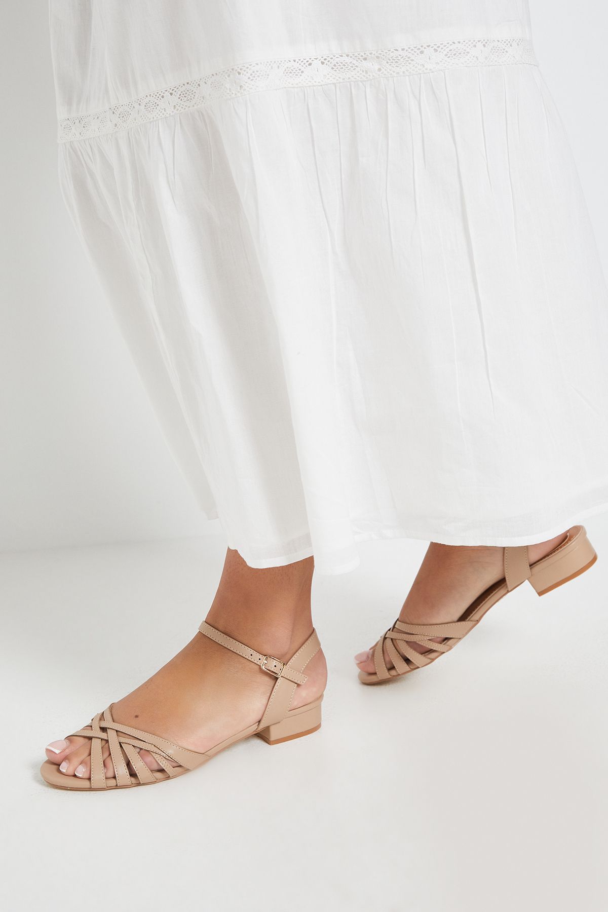 Dorothy Perkins Kathy Faux Leather Cross Strap Flat Sandals Beige image 2