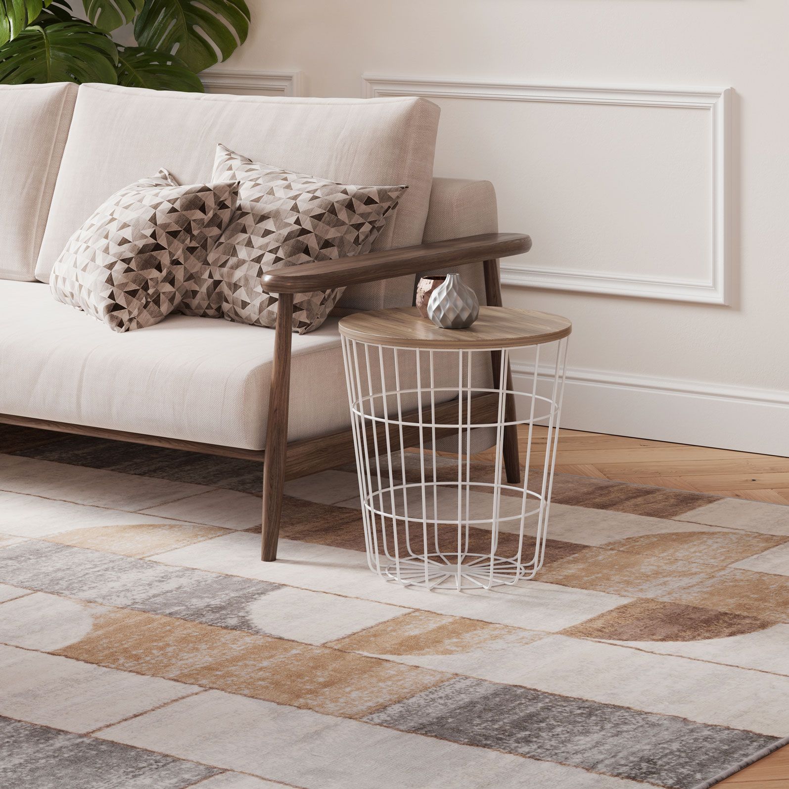 Kukoon Natural Beige Retro Geometric Living Area Rug image 3