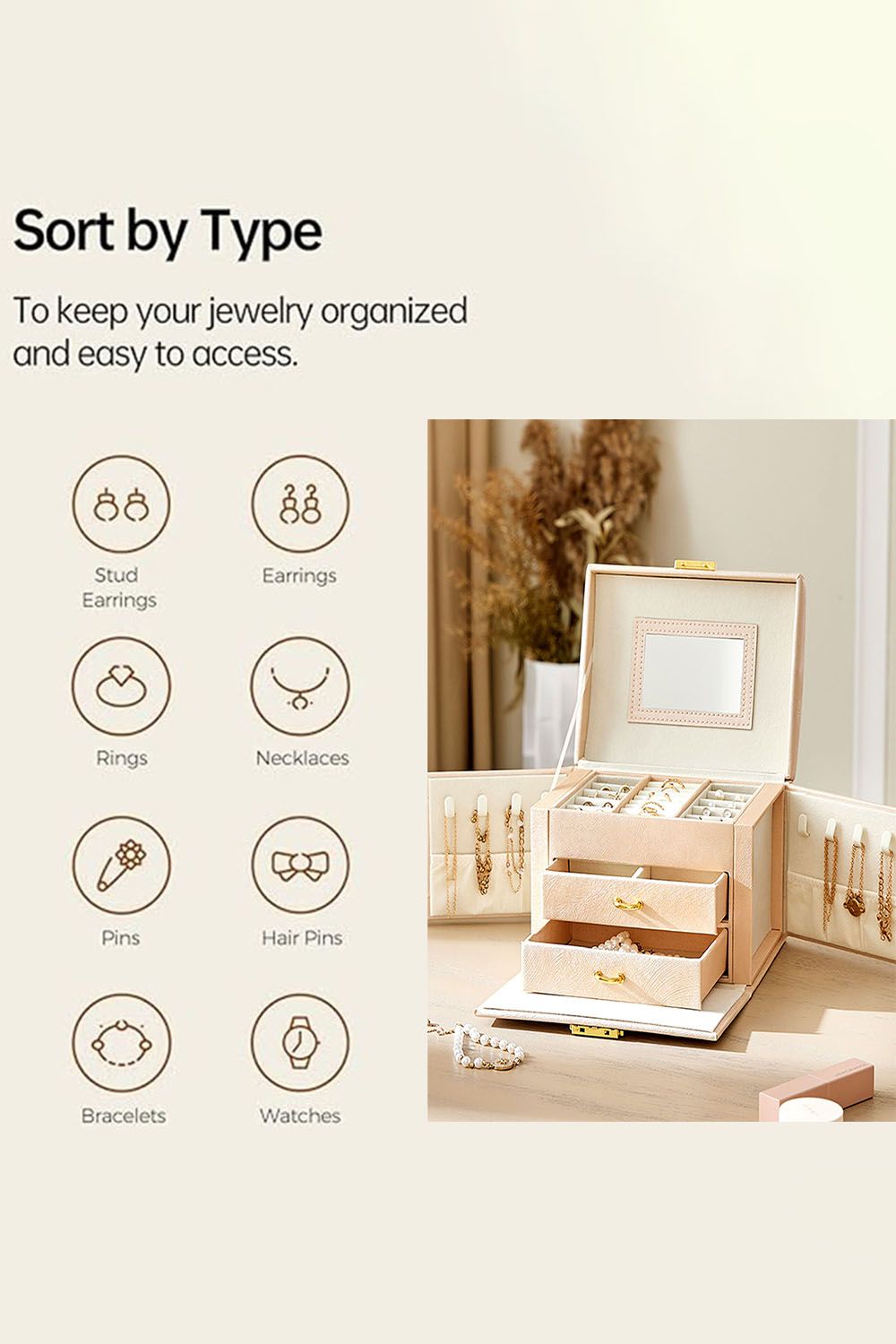 Living and Home Multi-Function Faux Leather Jewellery Storage Box with Drawers image 3