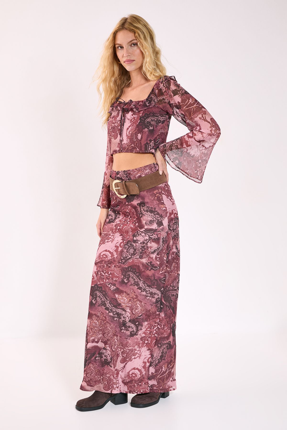 NastyGal Paisley Chiffon Bias Maxi Skirt Rust image 3