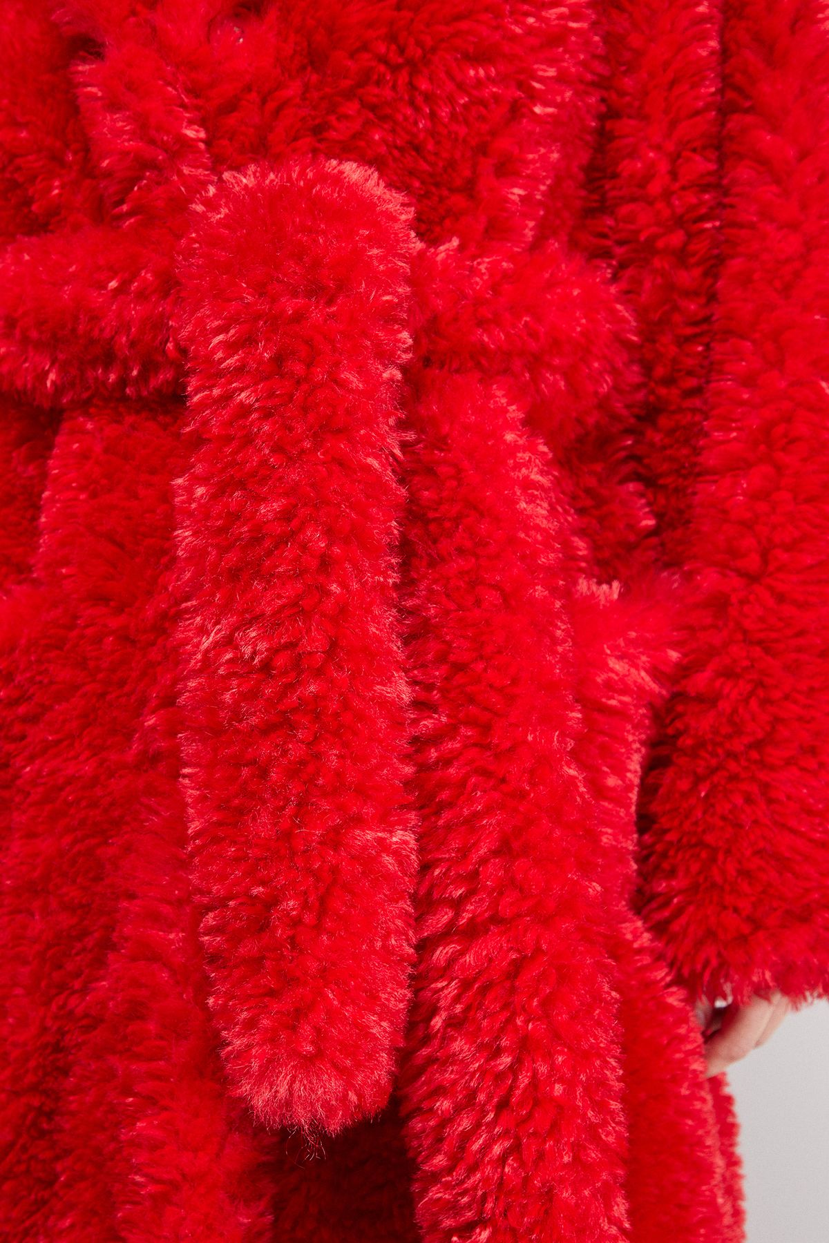 Warehouse Red Maxi Belted Fur Coat Red image 5