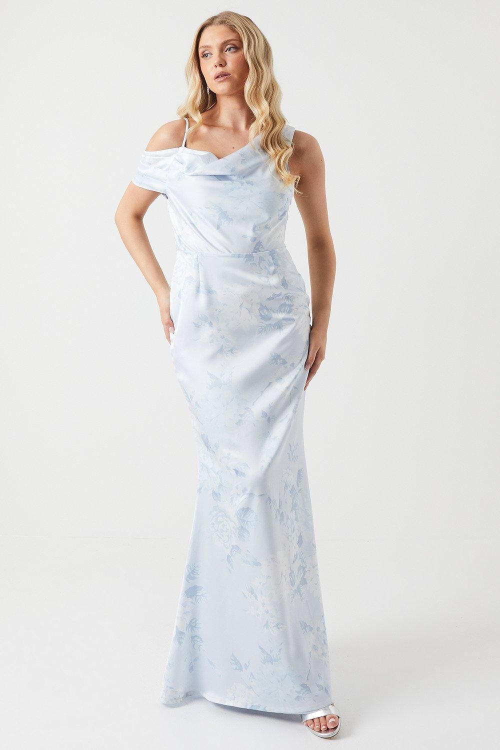 Coast Printed Asymmetric Sleeve Bridesmaid Dress Blue image 2