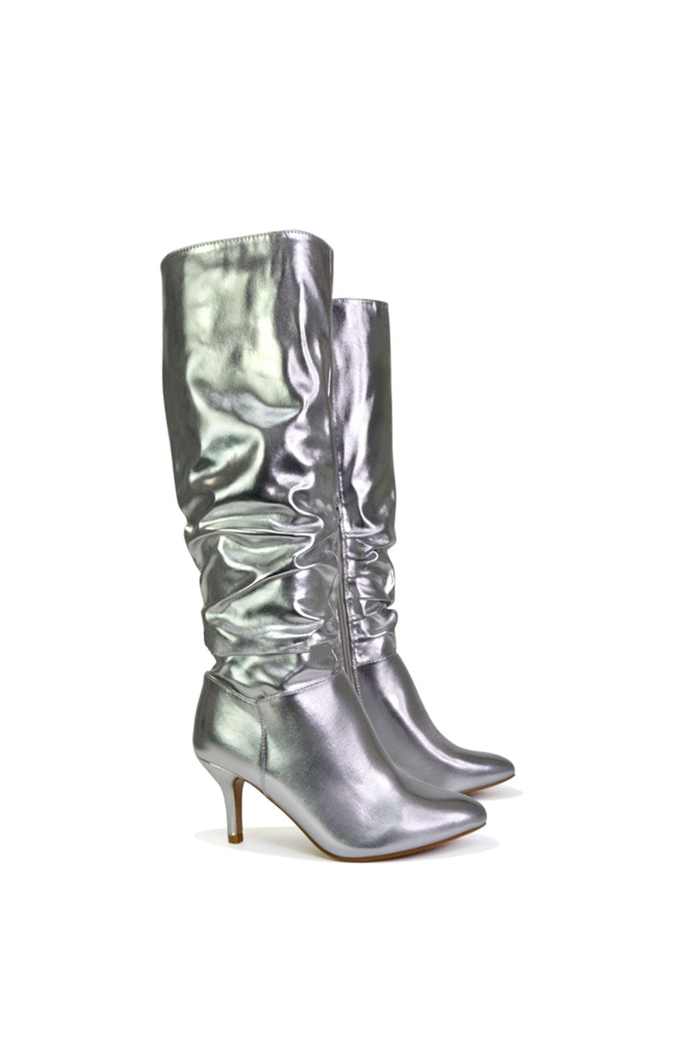 XY London 'Sian' Ruched Knee High Pointed Mid Stiletto Heel Boots image 2