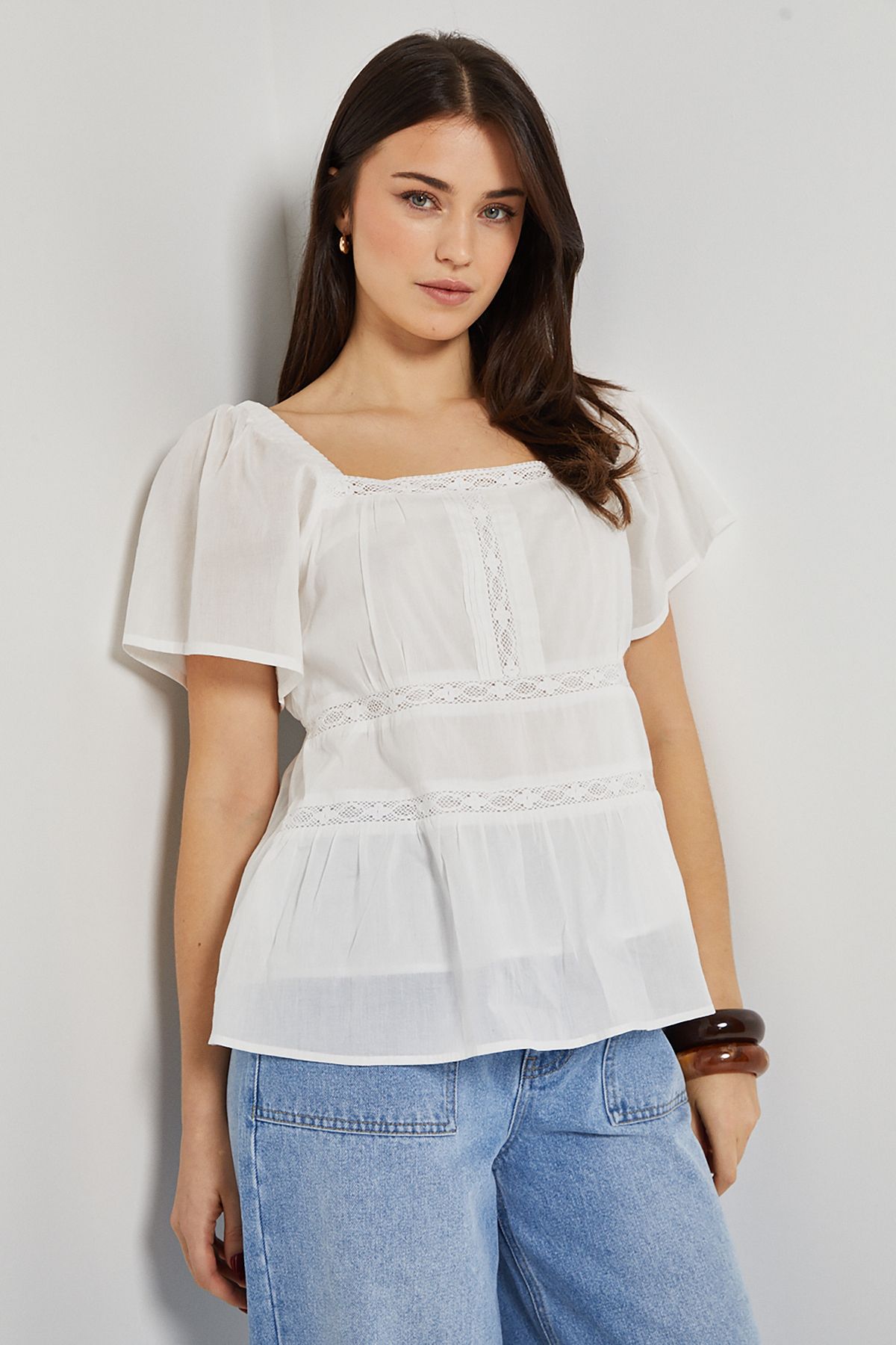 Dorothy Perkins Lace Insert Angel Sleeve Top White image 1