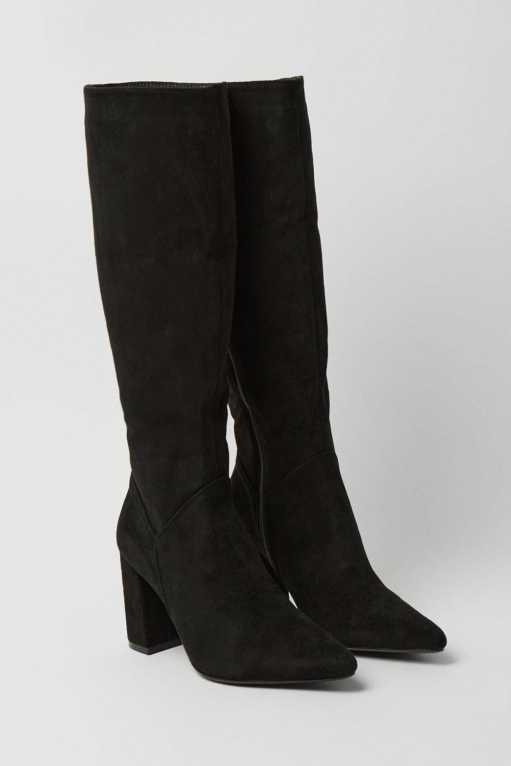 Oasis Jemima High Block Heel Pointed Knee Boots Natural Black image 3