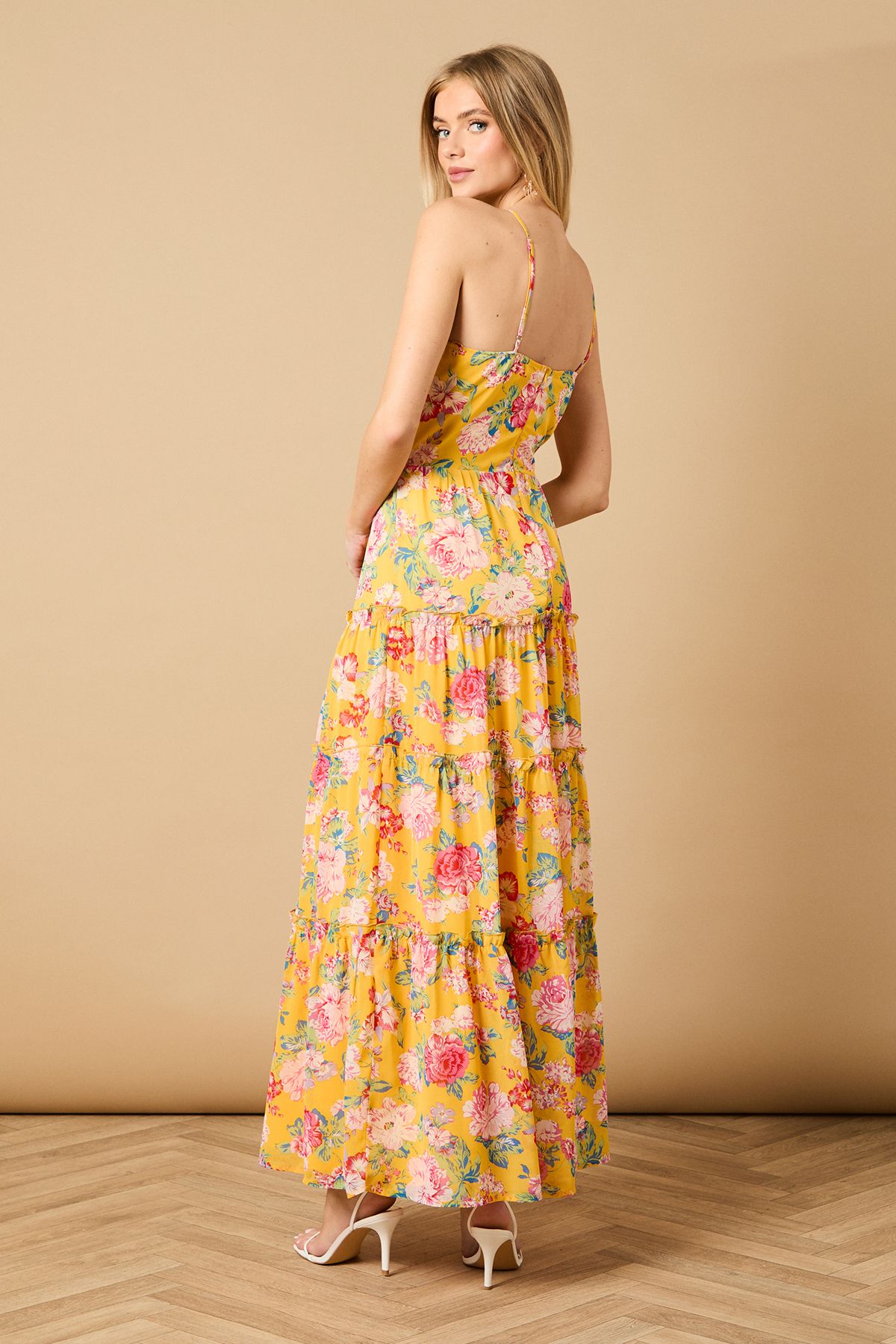 Oasis Rosette Detail Halterneck Midi Dress Yellow image 4