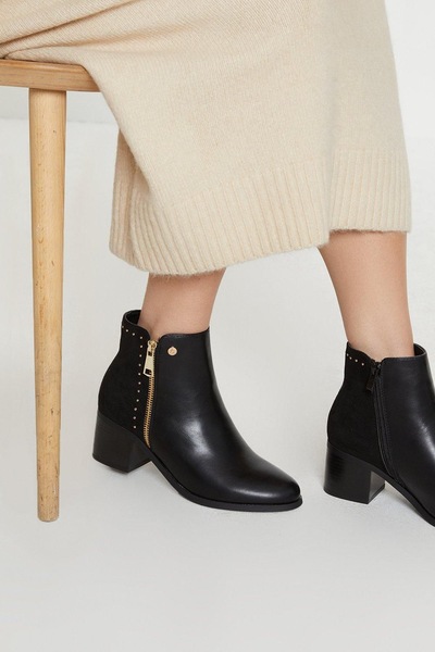 Oasis Mini Stud Block Heel Ankle Boots Natural Black