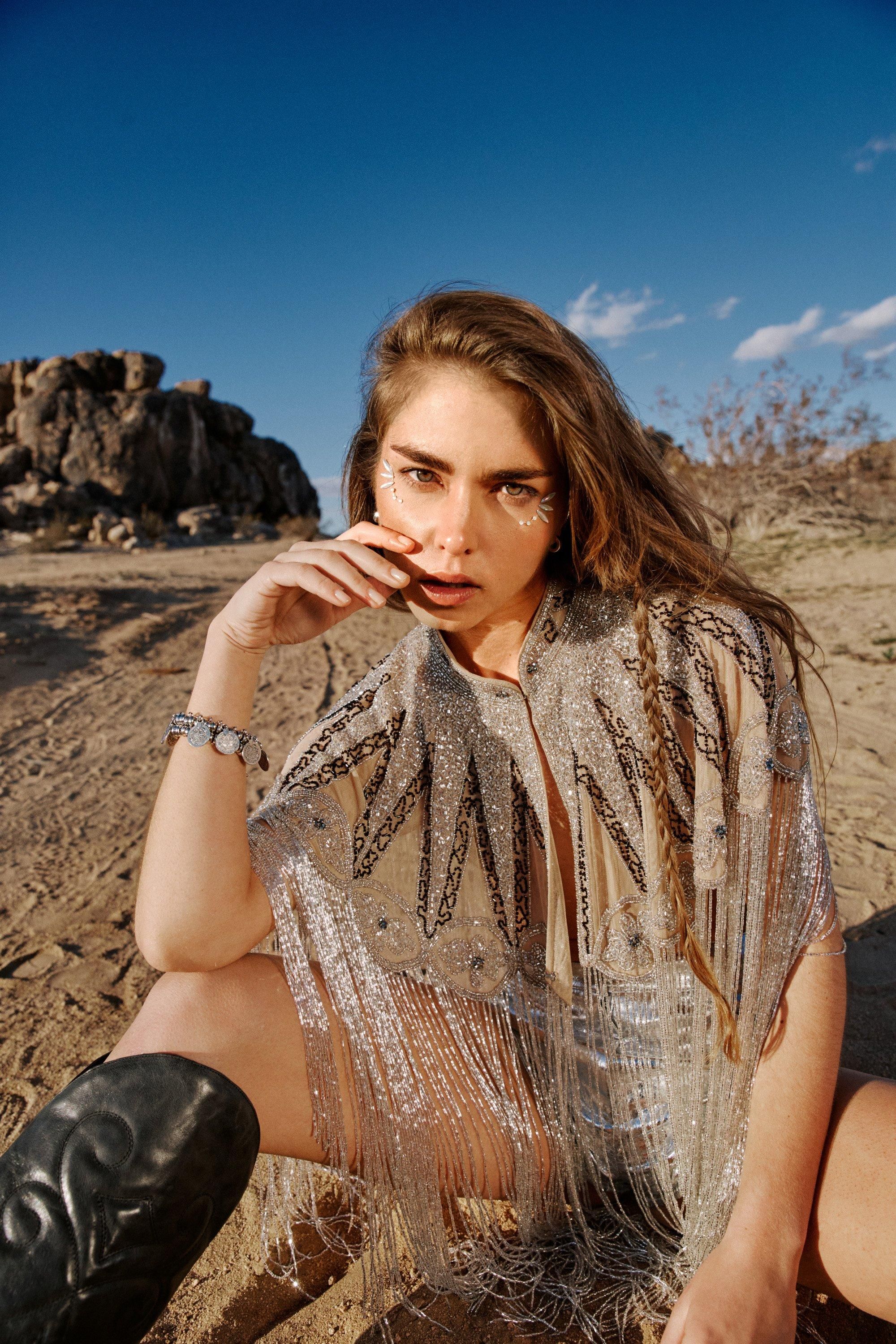 NastyGal Beaded Tassel Hem Cape Silver image 2