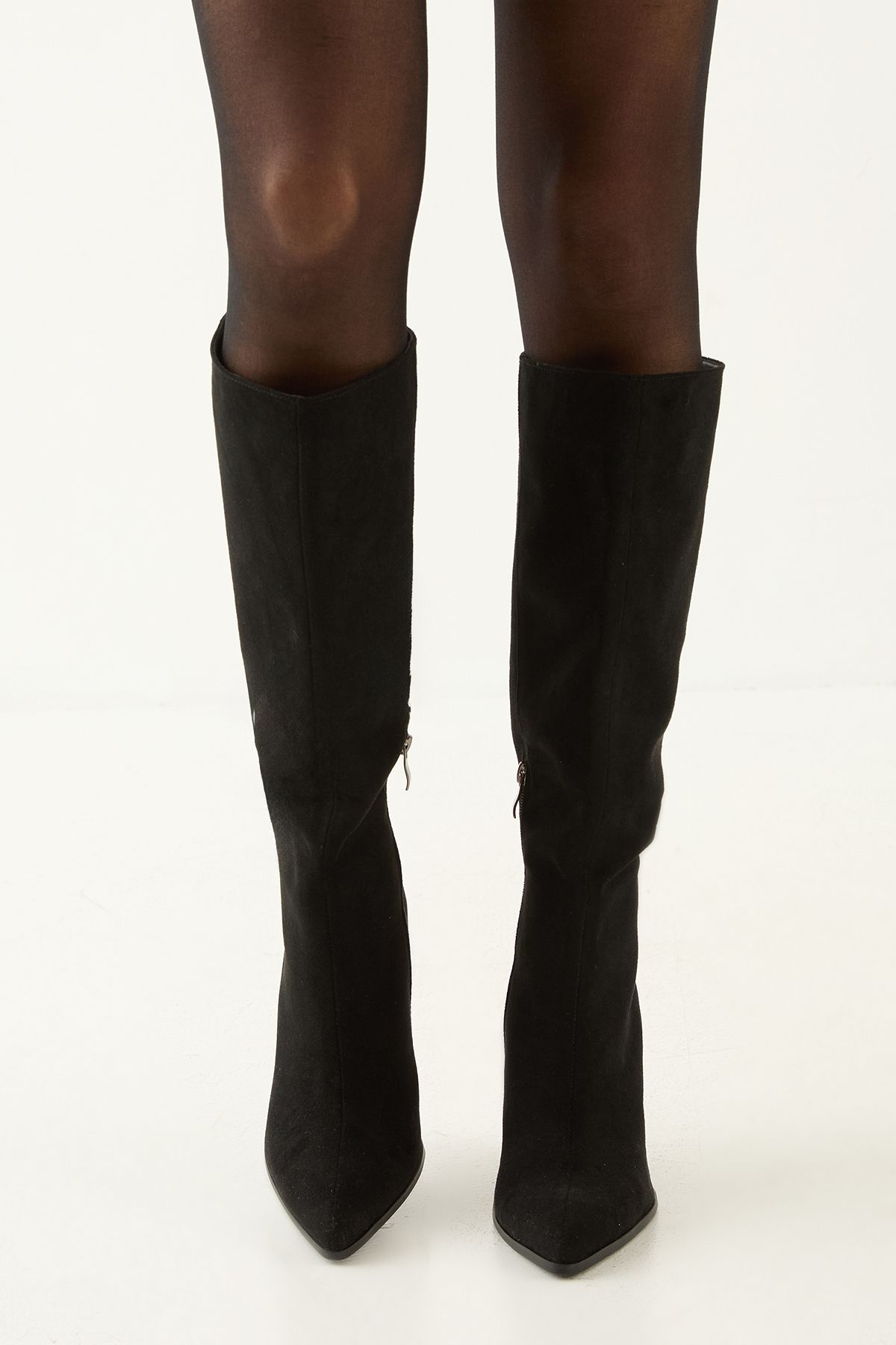 MissPap Faux Suede High Wedge Knee Boots Natural Black image 3