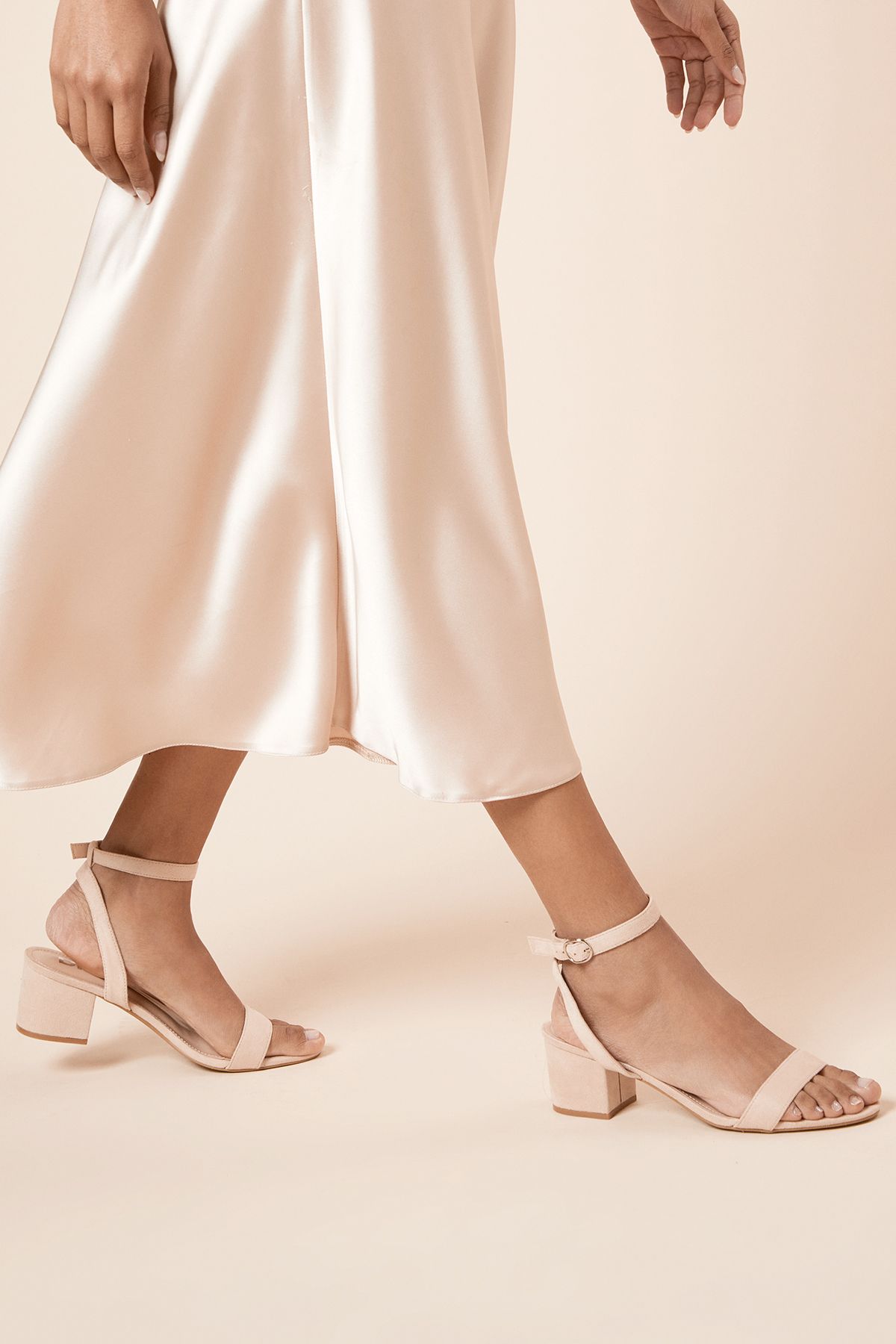 Dorothy Perkins Wide Fit Tommi Barely There Mid Block Heel Sandals Blush image 3