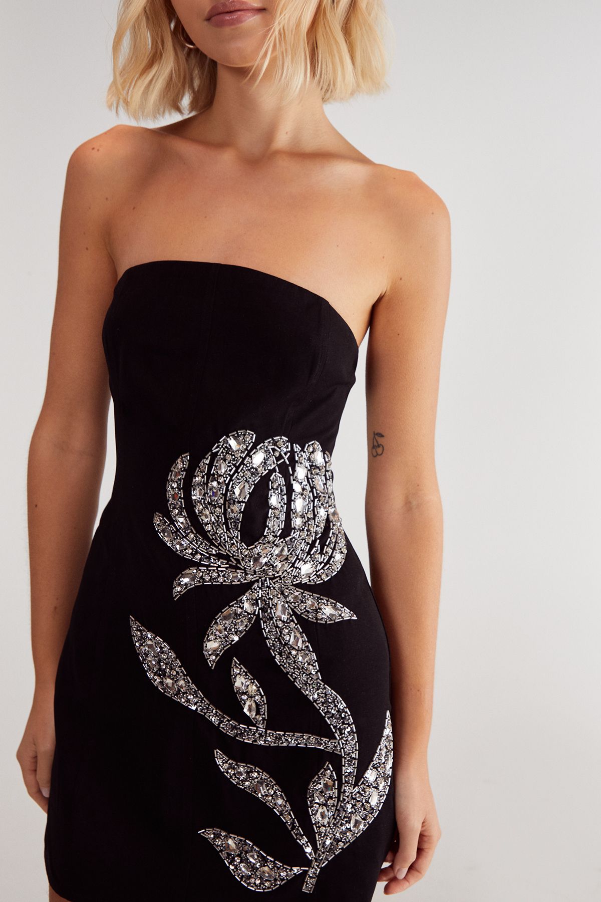 NastyGal Hand Embellished Floral Bandeau Mini Dress Black image 4