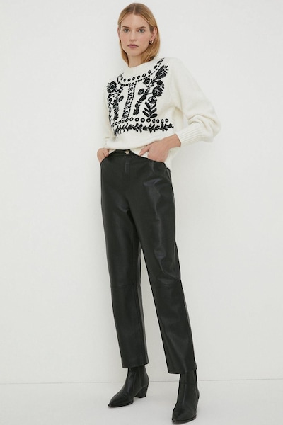 Oasis Leather Straight Leg Trouser Black