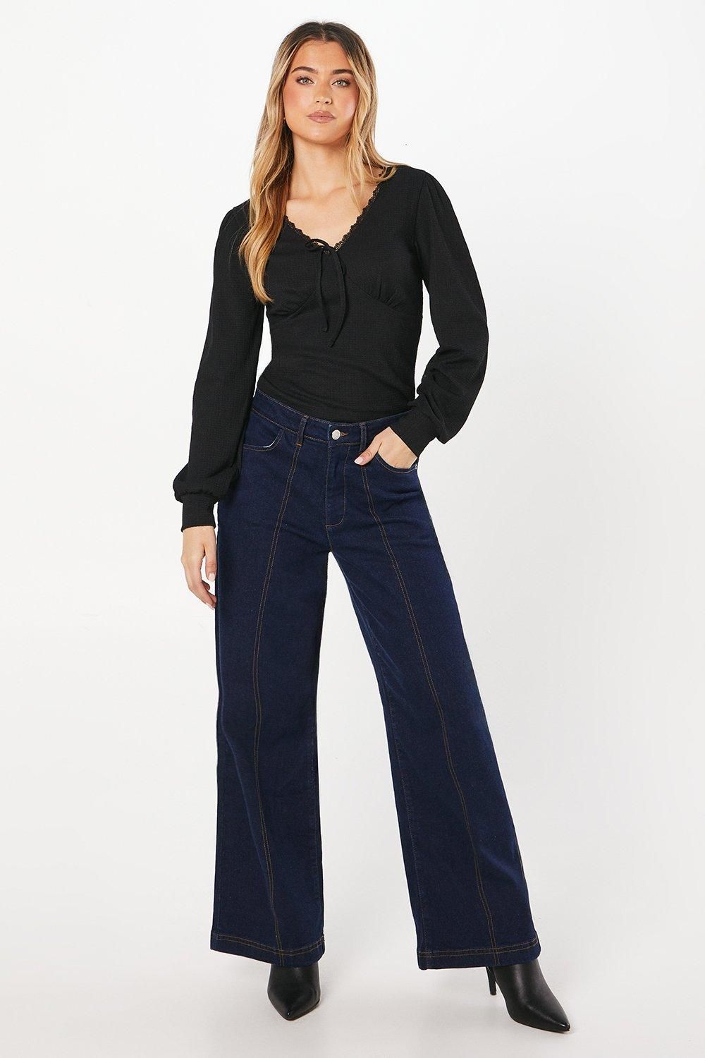 Dorothy Perkins Black Lace Trim Empire Top Black image 2