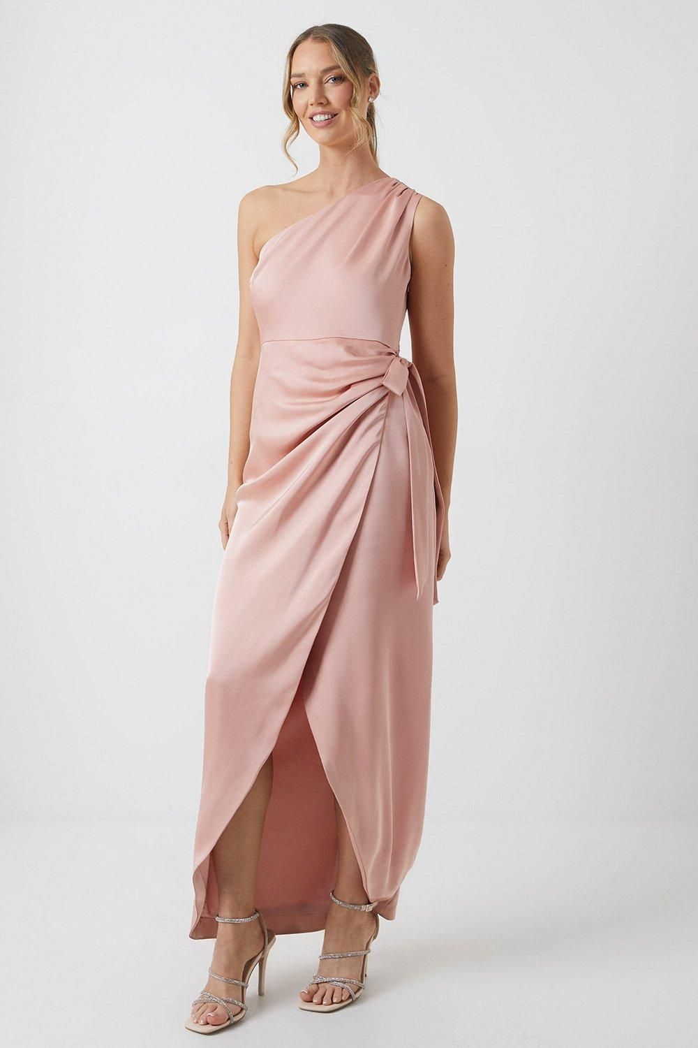 Coast One Shoulder Wrap Satin Bridesmaid Dress Antique Rose image 1
