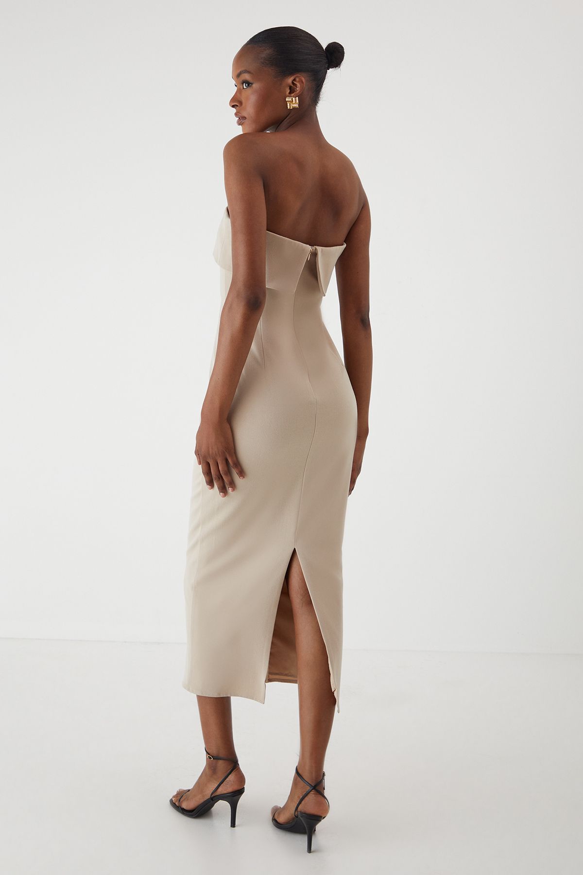 MissPap Bandeau Fold Over Midaxi Dress Ecru image 3