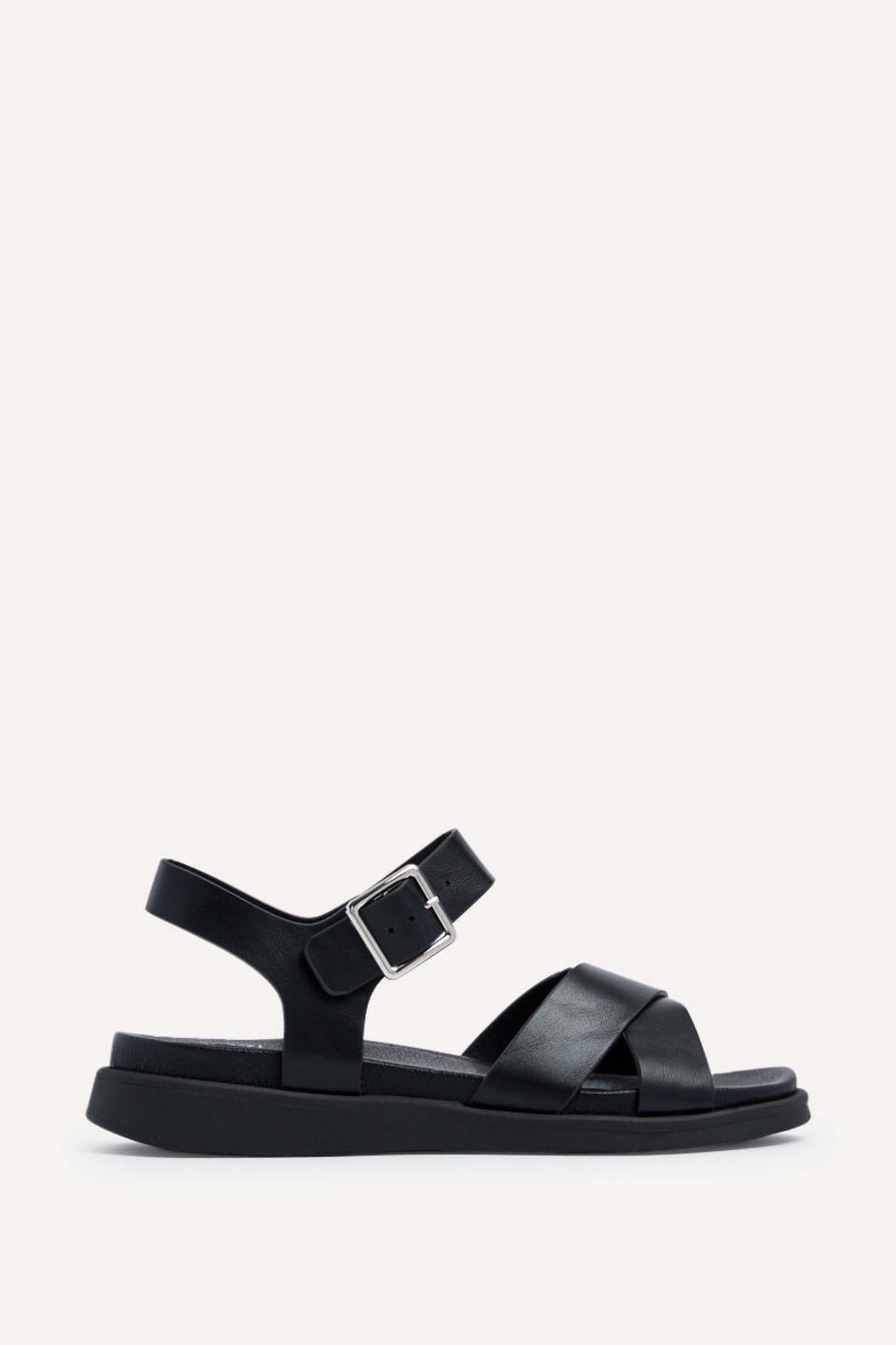 Linzi Alanis Black Faux Leather Footbed Sandals image 1