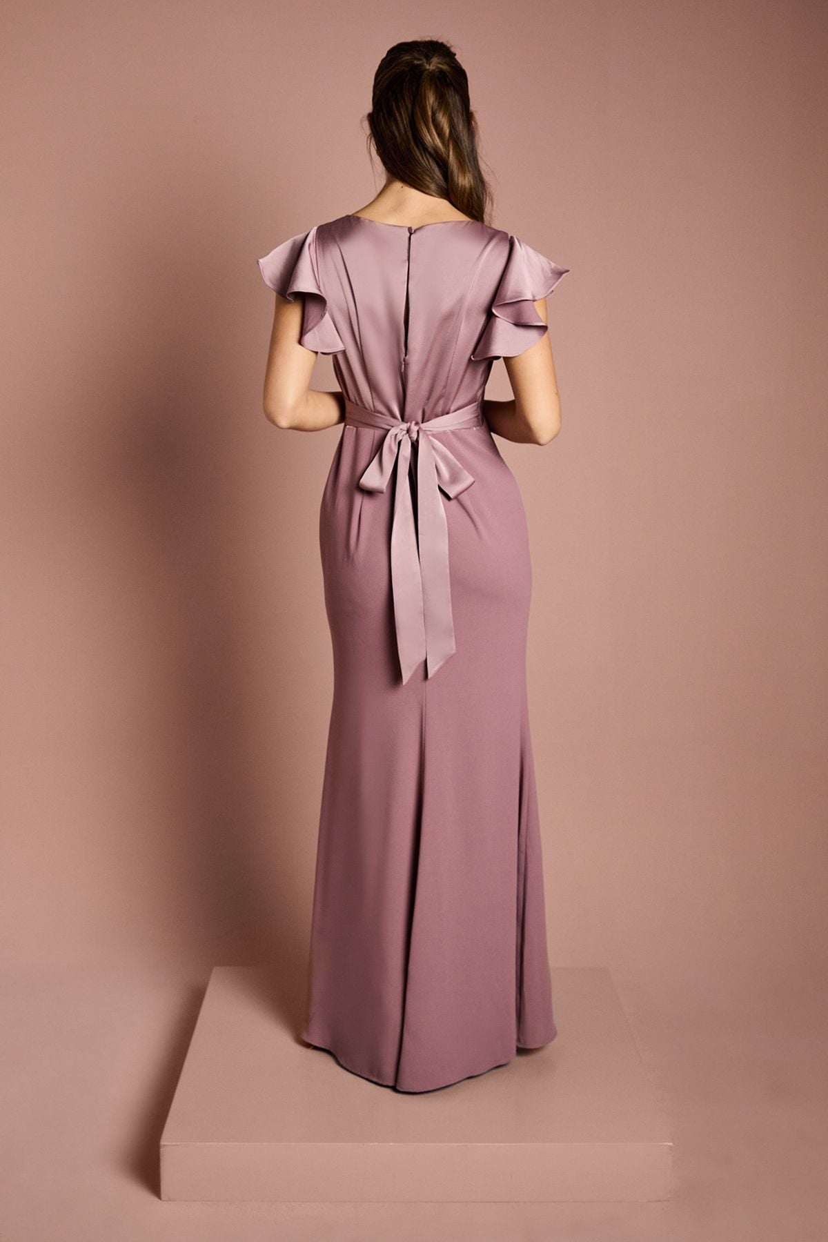 Coast Coast Honoured V Neck Angel Short Sleeve Satin Maxi Bridesmaid Dress Dusty Mauve image 3
