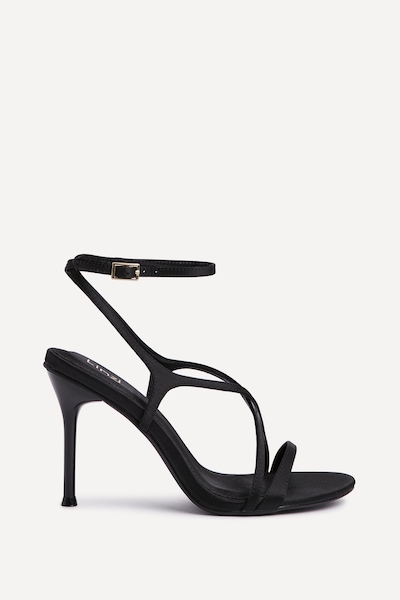 Linzi Taliya Black Satin Strappy Stiletto Heels
