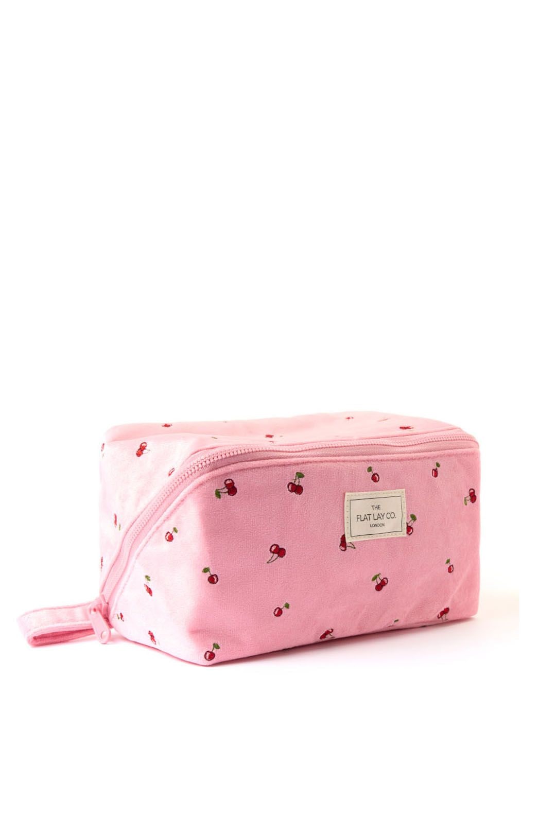 The Flat Lay Co Makeup Box Bag - Ditsy Cherries Pink Embroidered Velvet Multi image 3