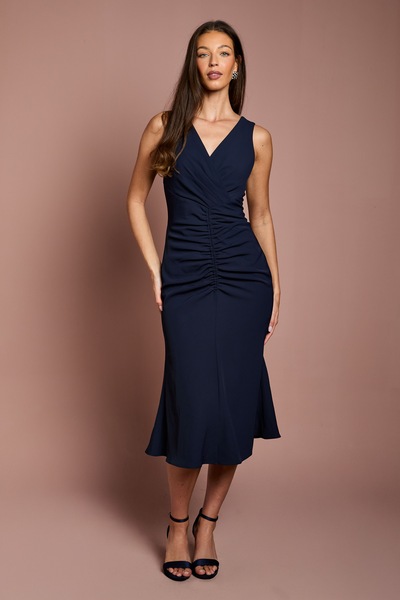 Coast Ruched Vee Dress Navy