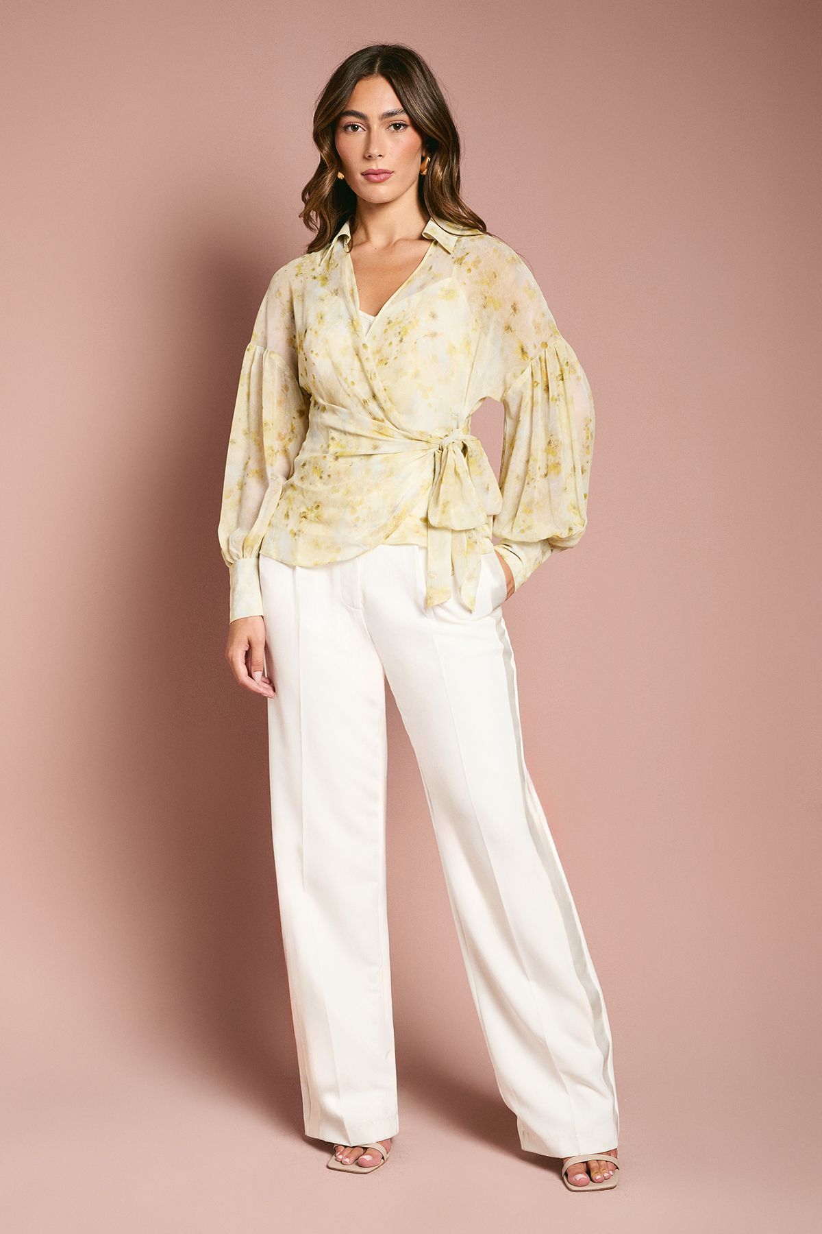 Coast Printed Chiffon Wrap Top Yellow image 1