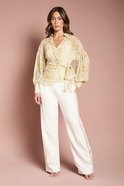Coast Printed Chiffon Wrap Top Yellow