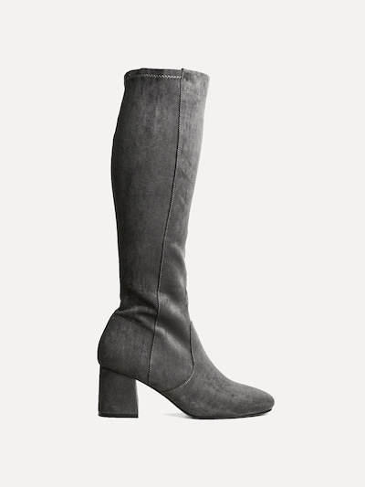 Linzi Frosty Grey Faux Suede Block Heeled Knee High Boot