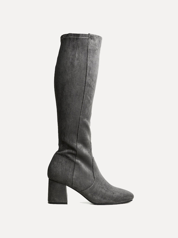 Linzi Frosty Grey Faux Suede Block Heeled Knee High Boot