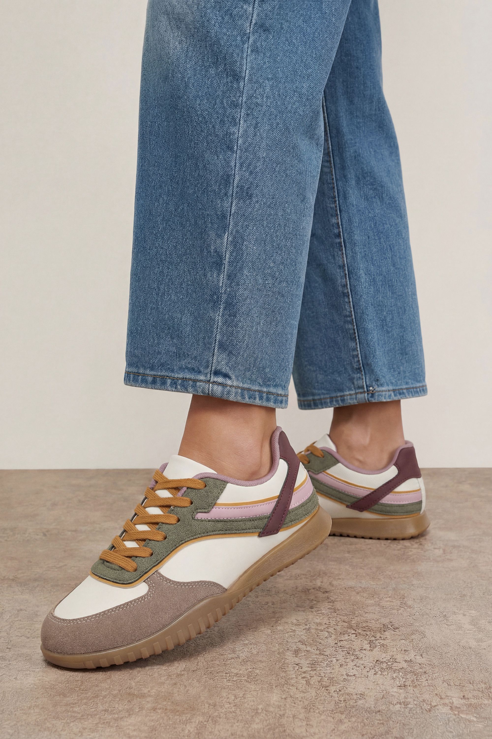 Oasis Shardie Faux Suede Contrast Lace Up Trainers Multi
