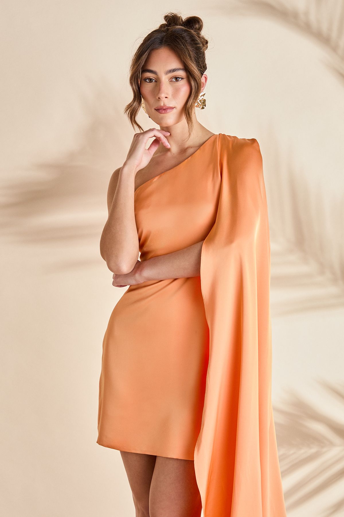 Coast One Shoulder Satin Mini Holiday Dress Orange image 2