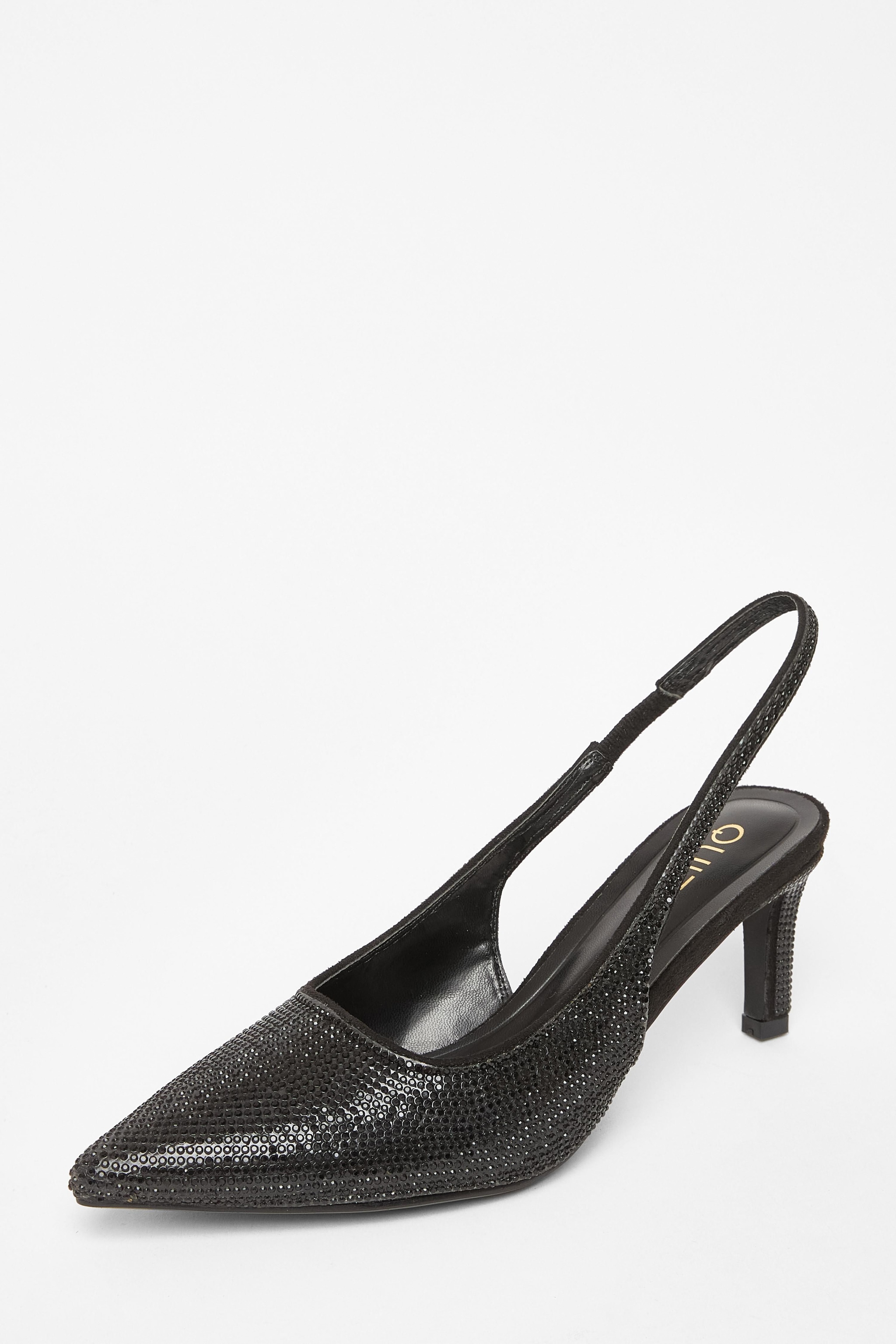 Quiz Black Diamante Sling Back Heels image 1