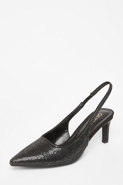 Quiz Black Diamante Sling Back Heels