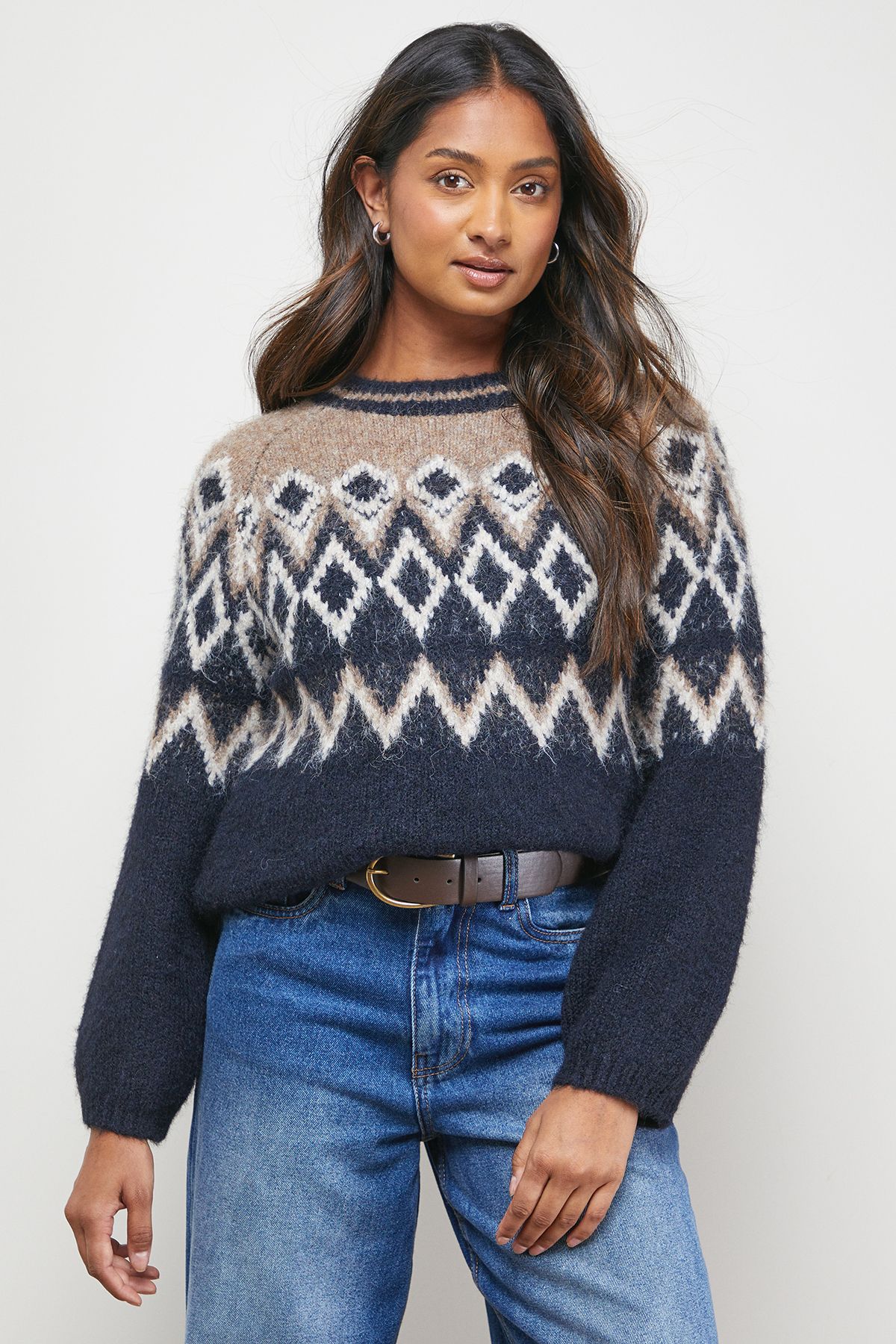 Oasis Fairisle Cosy Crew Neck Jumper Black image 4