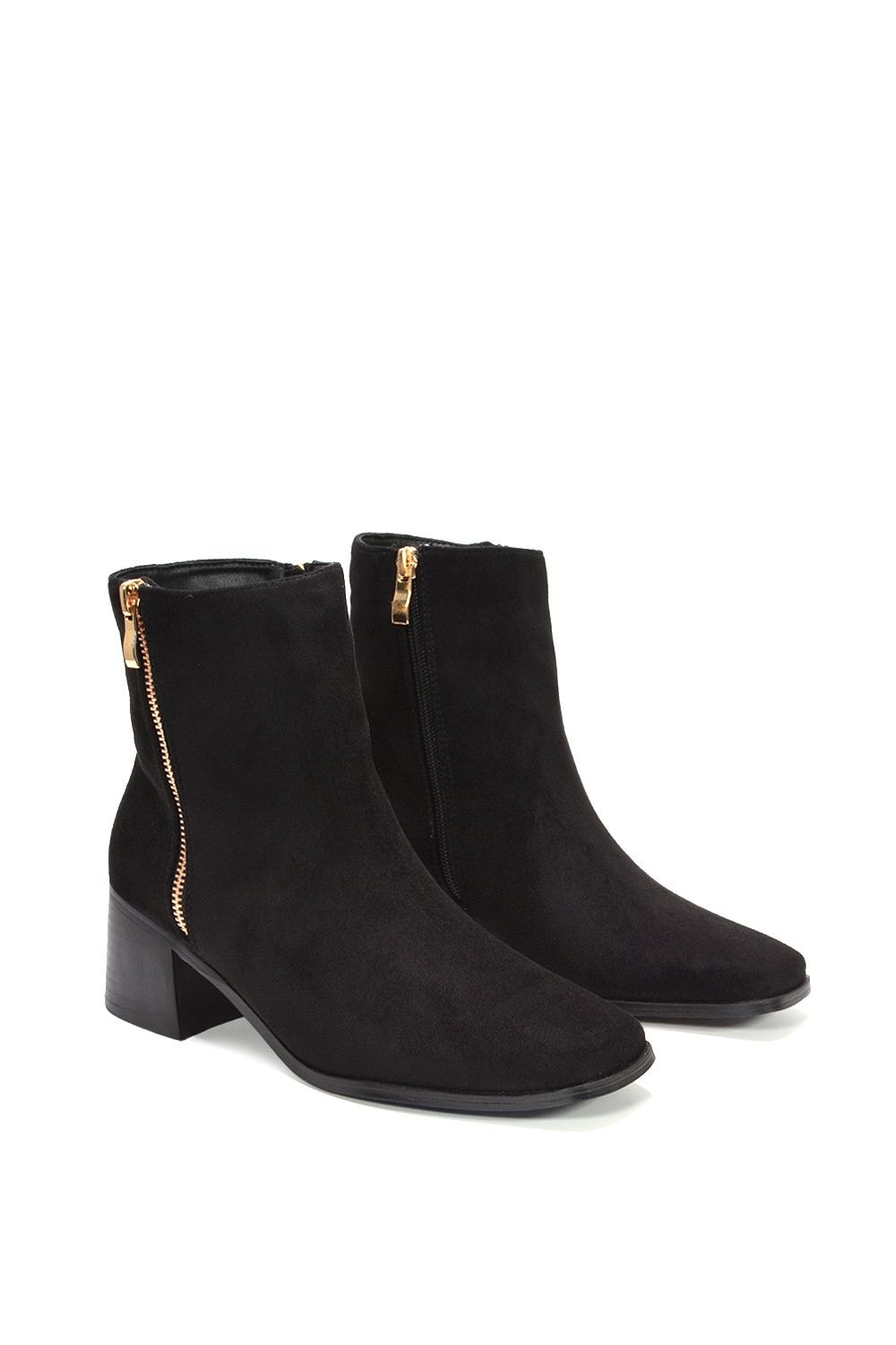 XY London 'Willow' Square Toe Zip Up Mid Block Heel Ankle Booties image 5