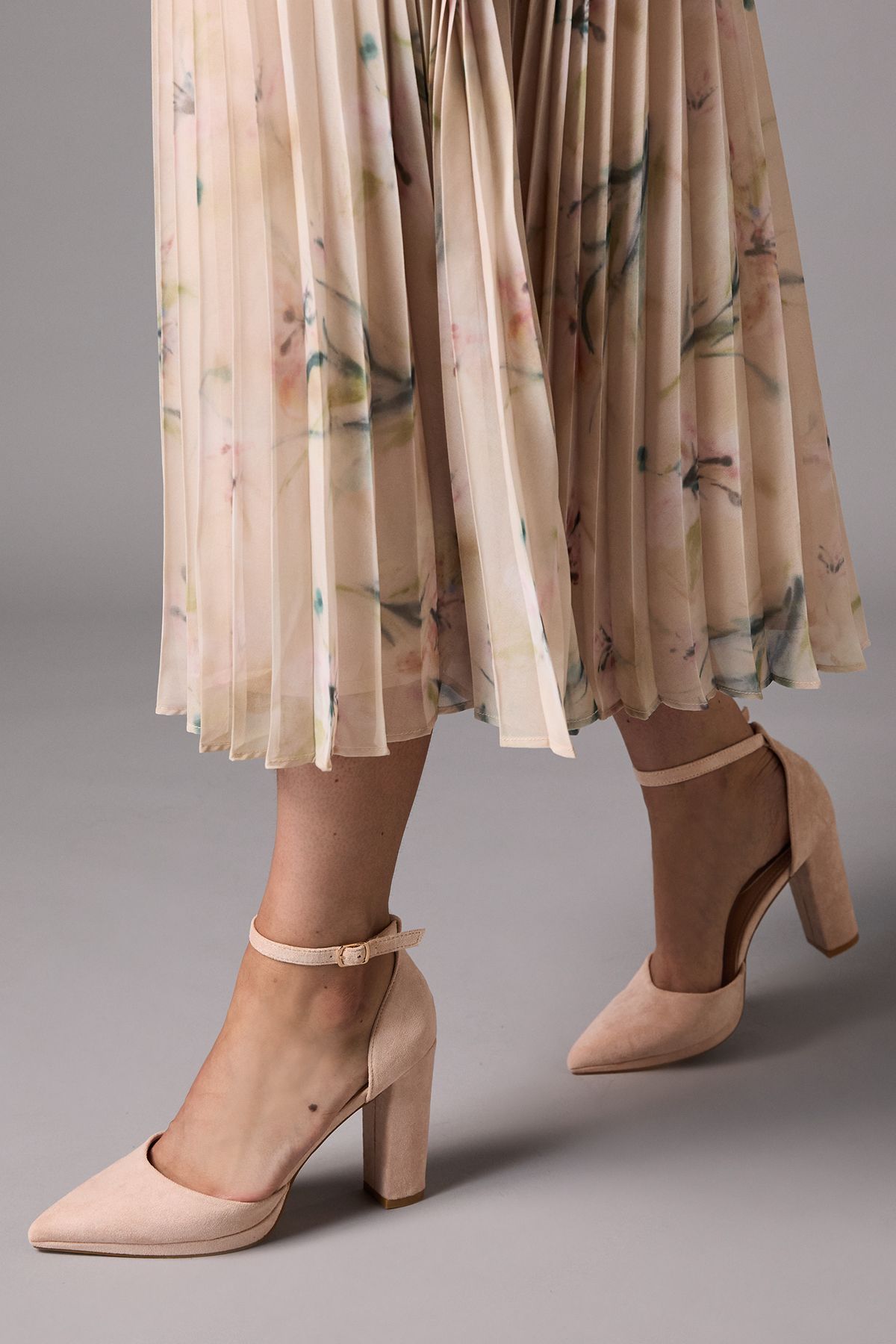 Coast Sadie Faux Suede Platform Pointed High Block Heel Court Shoes Blush image 2