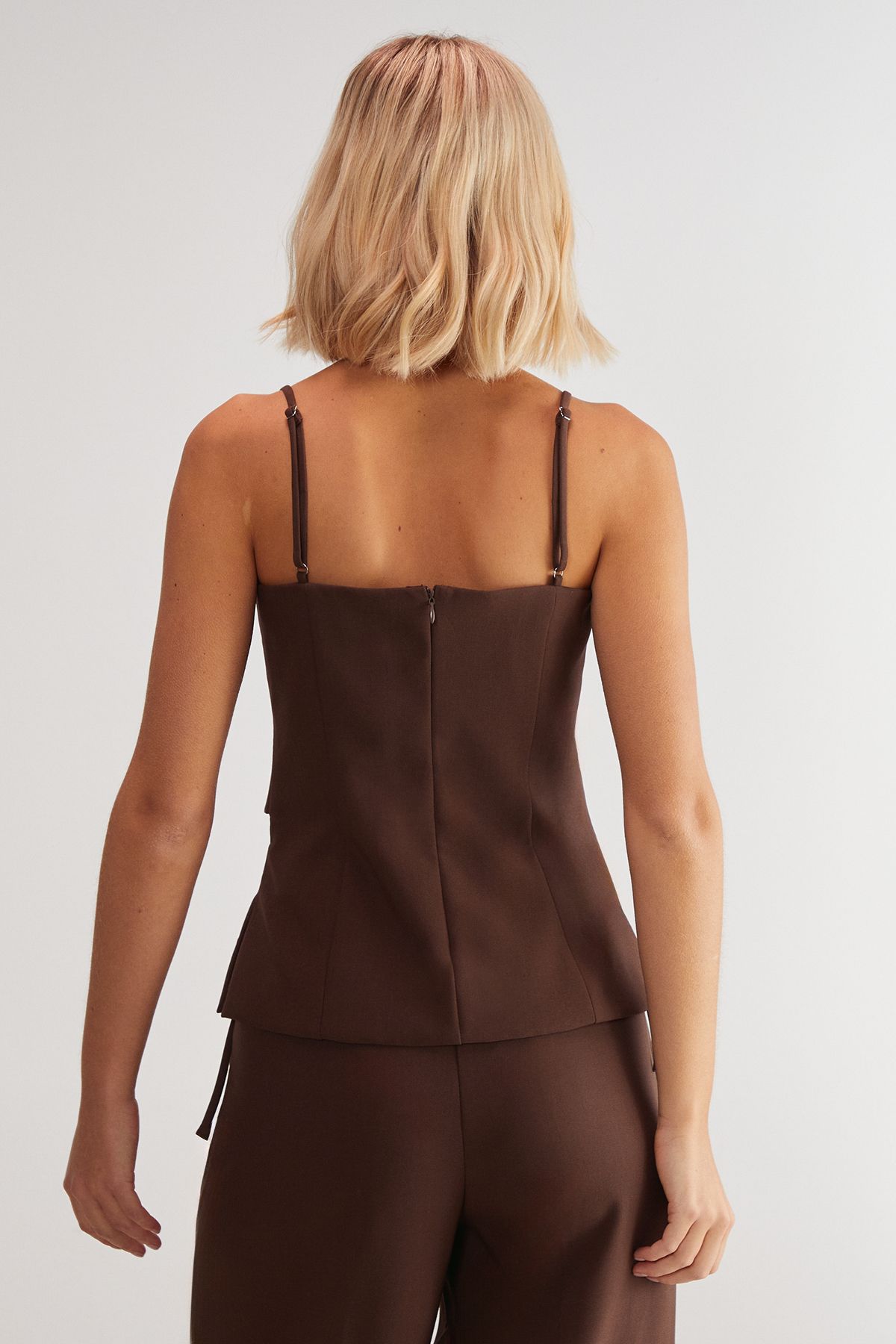 NastyGal Premium Tailored Cut Out Longline Top Choc Brown image 4