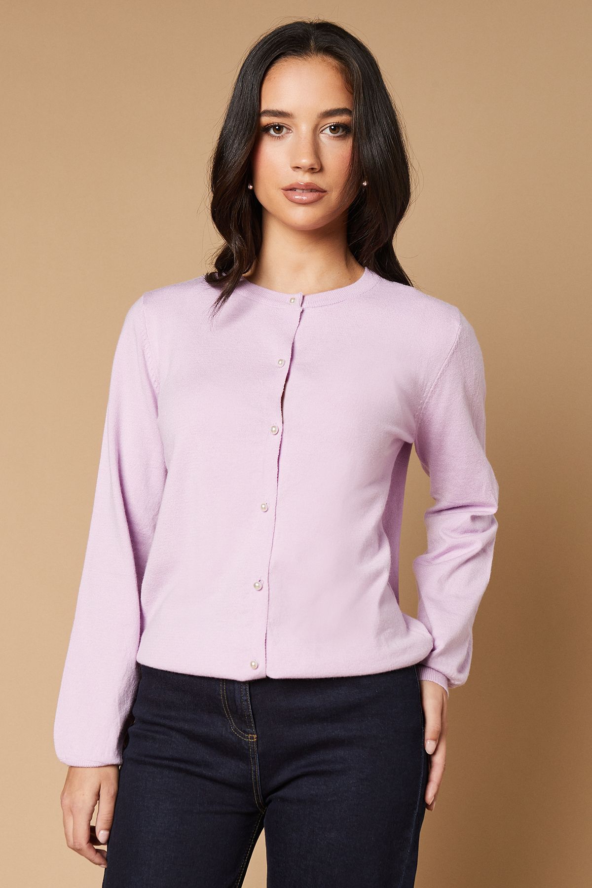 Oasis Milano Knitted Cropped Cardigan Lilac image 1