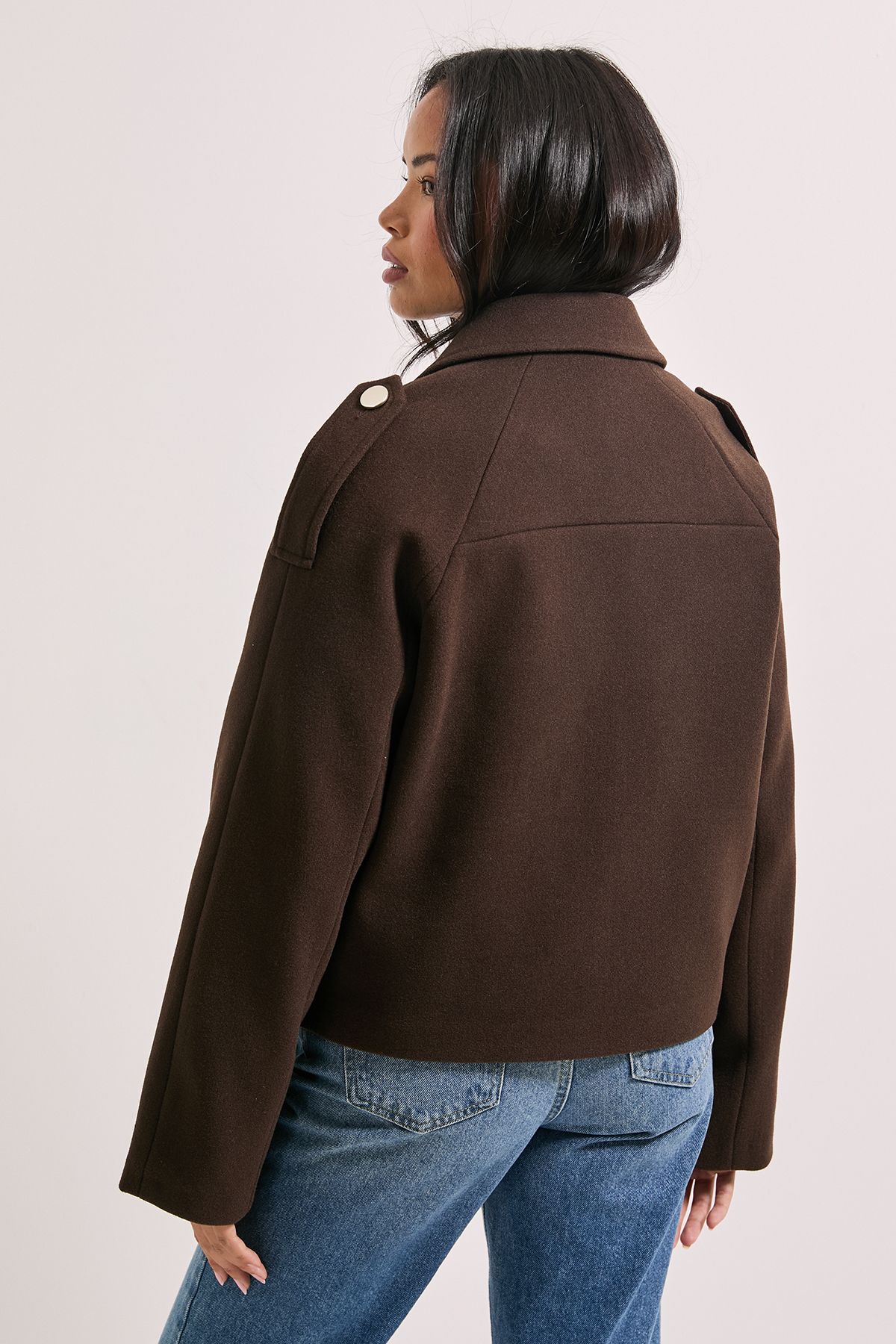 Dorothy Perkins Short Faux Wool Trench Jacket Chocolate image 3