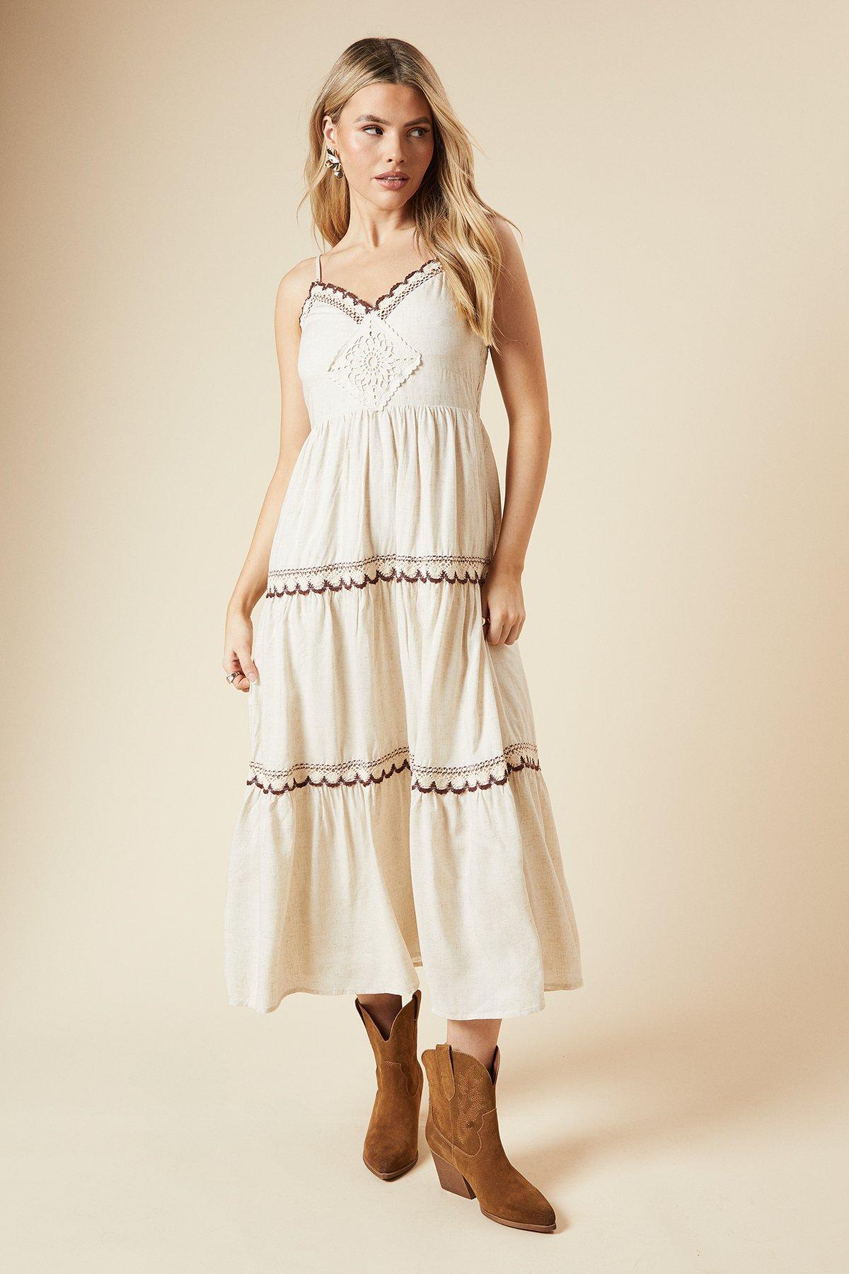 Dorothy Perkins Brown Trim Linen Strappy Maxi Dress Neutral image 4