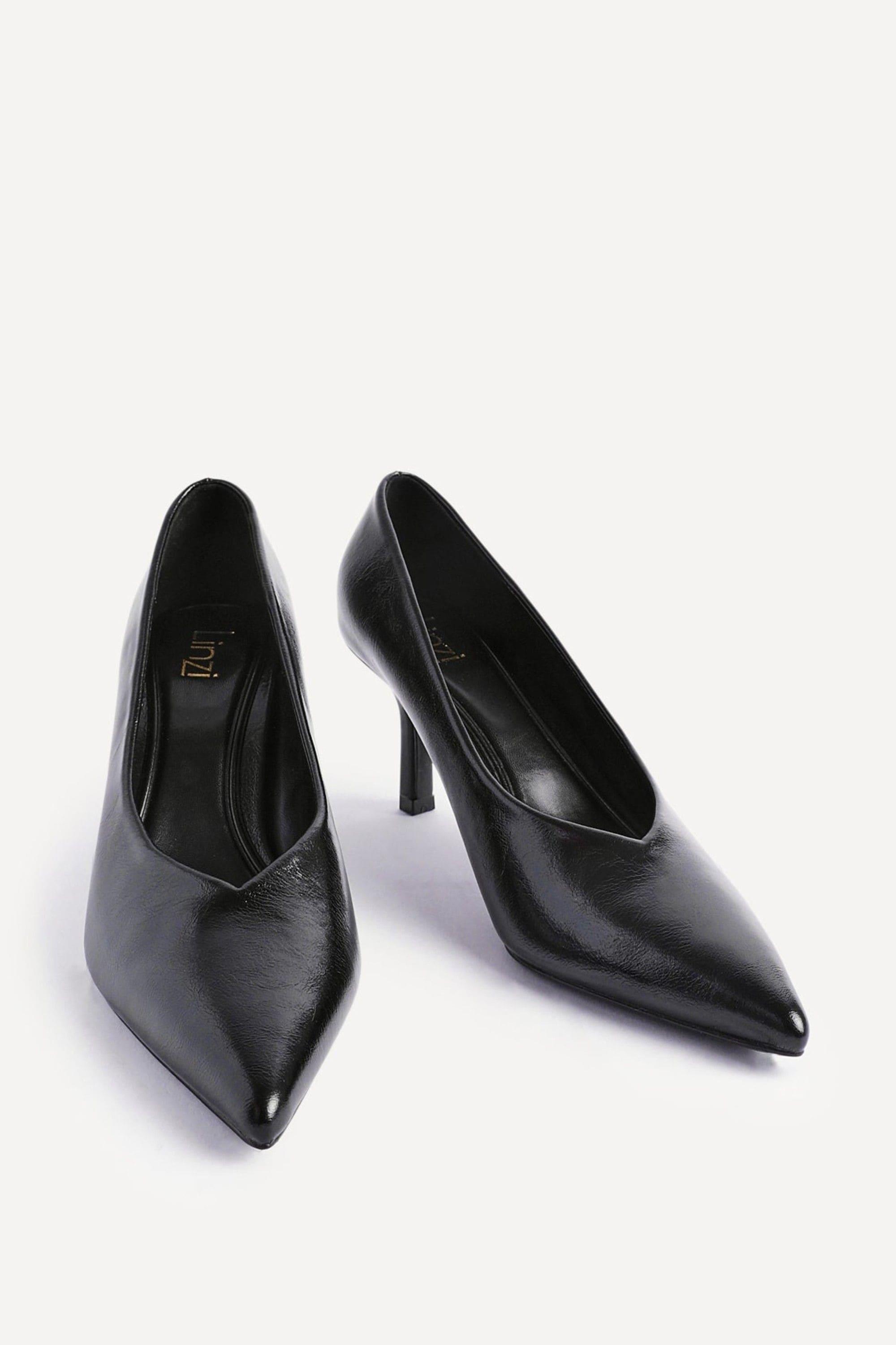 Linzi Bellamy Black Faux Leather V-Cut Vamp Court Heels image 3