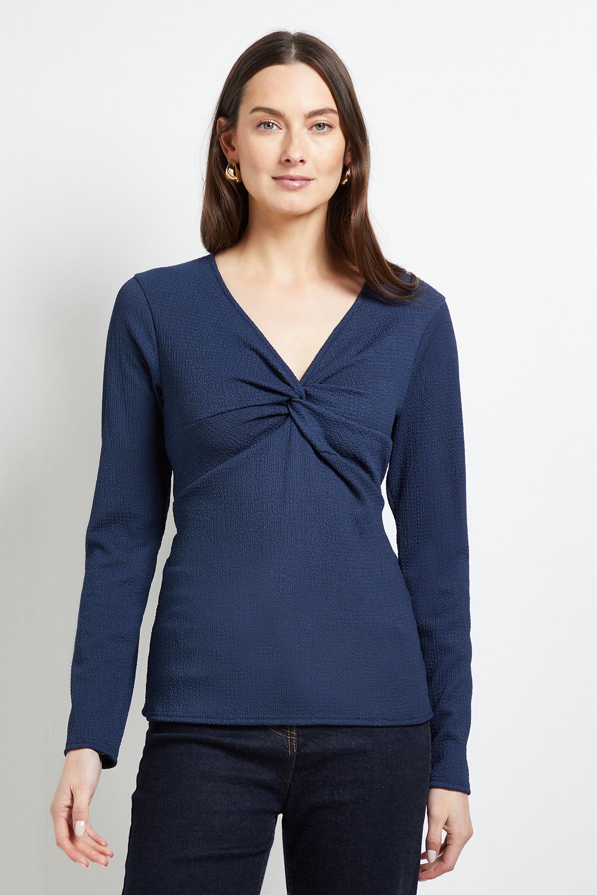 Principles Crinkle Jersey Twist Front Top Navy image 1